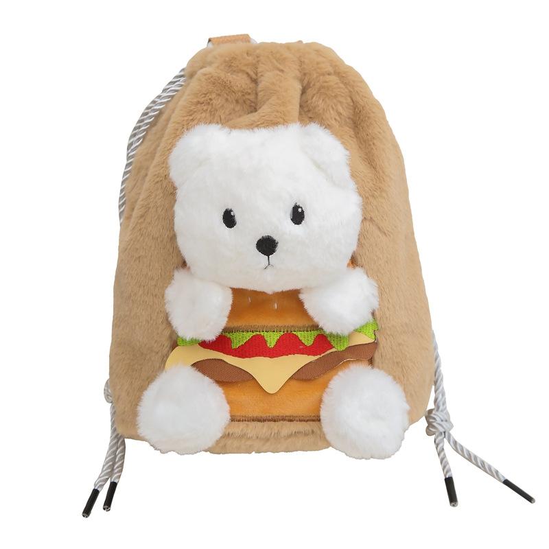 

Cute hamburger bear backpack cartoon doll messenger bag plush doll multi-purpose small backpack women s gift хакі