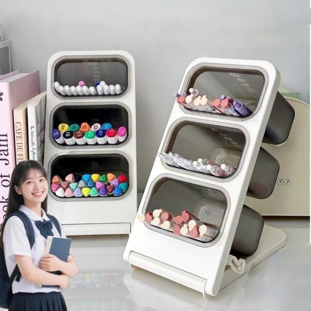 Large Capacity Desktop Storage Box Multifunctional Removable Pencil Container Foldable Makeup Brush Storage Box