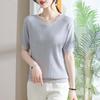 Mom's Summer Ice Silk Short-Sleeve Blouse - New Style for Mid-Aged Women, Thin, Fashionable Knit T-Shirt Top