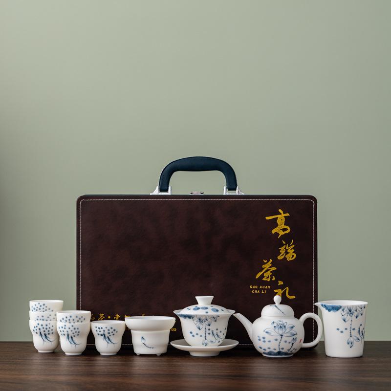 White Pottery Hand-painted Plain-fired Suet Jade Porcelain Tea Set Business Company Annual Meeting High-end Gifts