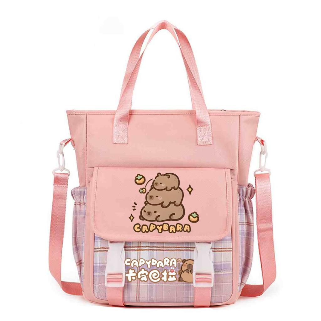 Crossbody bag, primary school, junior high school schoolbag, male and female students tutoring bag, cute kapibara large-capacity shoulder bag.