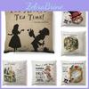 Alice In Wonderland Cartoon Pillow Case Cotton Linen Square Cushion Cover**