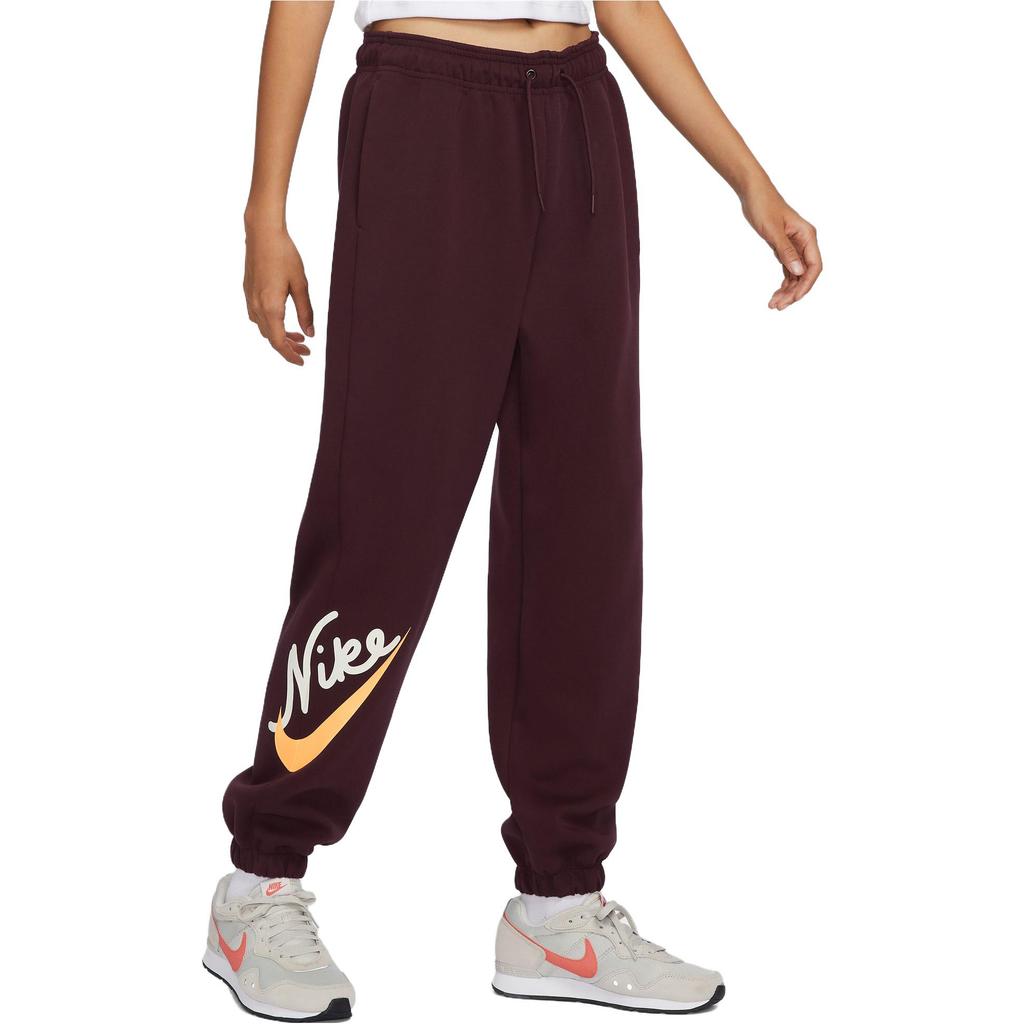 Nike Pantaloni Sportivi Larghi a Maglia con Coulisse a Vita Alta Stampa Lettere Donna Fondo Bordo FV8446-652