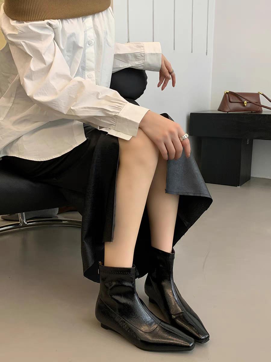 

Женские остроносые ботильоны Челси на высоком каблуке Туфли Snow Woman 2025 Trend Retro Leather Goth Winter Short Plush Botas Mujer 35