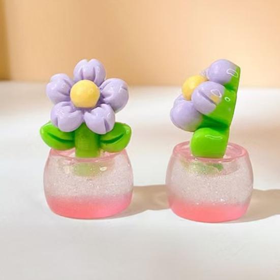 Yousheng 2 Pcs Mini Resin Artificial Flower Figurine Tiny Glow in The Dark Potted Flower for Dollhouse Miniature Landscape Home Office
