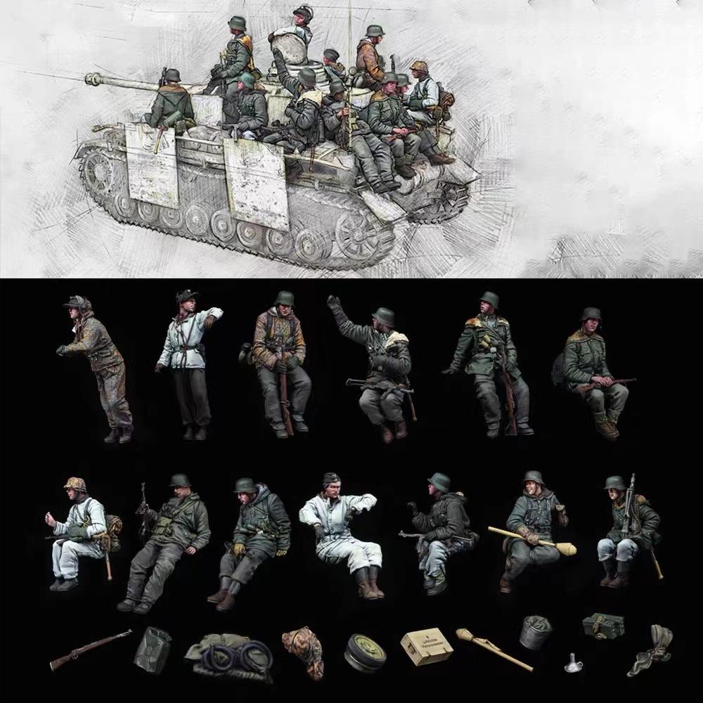 1/35 Resin Figure Unpainted Model Kit, World War II Military Theme, (13 Soldiers, No Tanks) Unassembled and Unpainted GK,