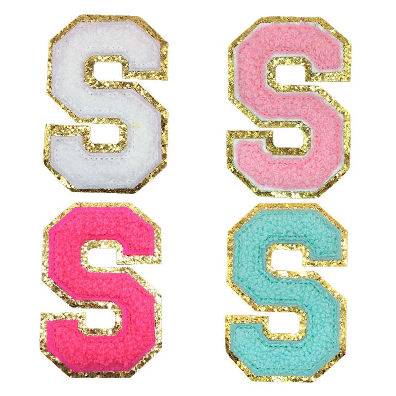 4Pcs Chenille Letters Patches Embroidery Iron On Letters Patch Appliques For Clothing Sticker Diy Accessories Large Size: 8.2Cm