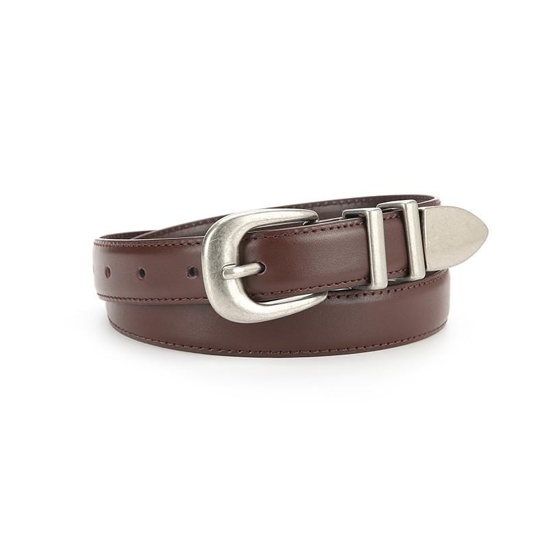 Leather Womens Fashion Belt With Smooth Buckle For Casual Jeans And Office Wear Coffee