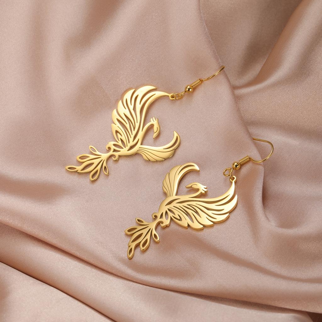 LIKGREAT Classic Phoenix Bird Wing Animal Earrings for Women Fashion Cute Drop Pendant Stainless Steel Personality Birthday Gift