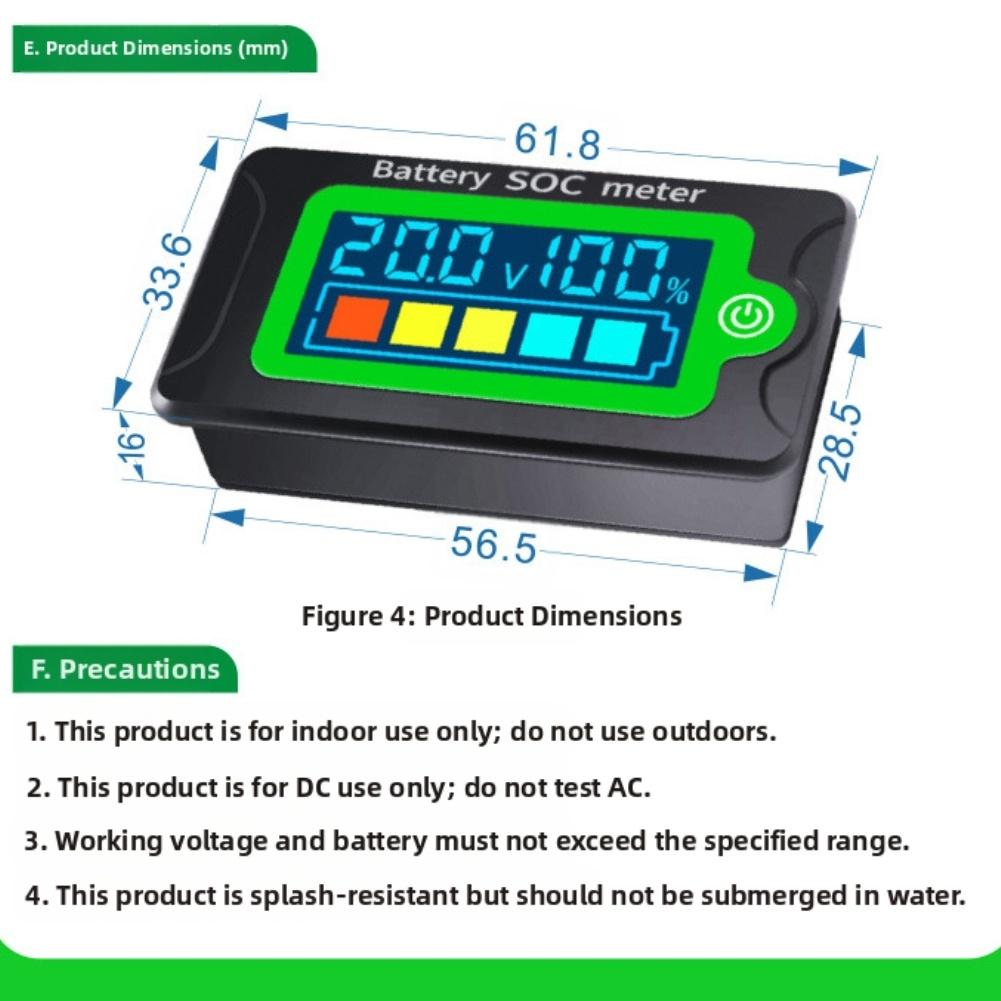 PZEM-009 DC 8-100V Battery Tester, Voltmeter, Capacity Meter, LCD Digital Color Waterproof Display, Custom Calibration