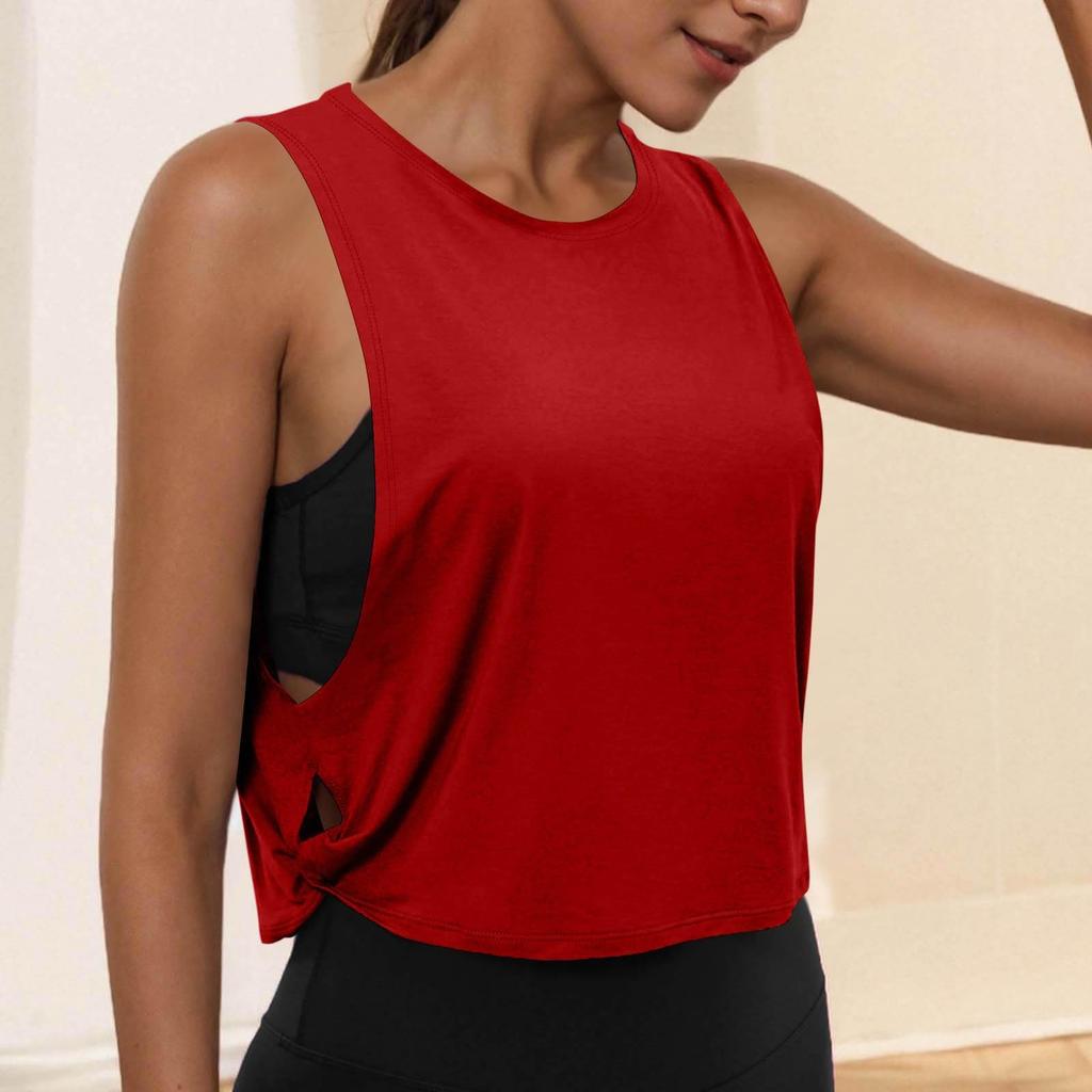 Women's Fashion Round Neck Yoga Wear Sleeveless Athletic Vest Casual Top