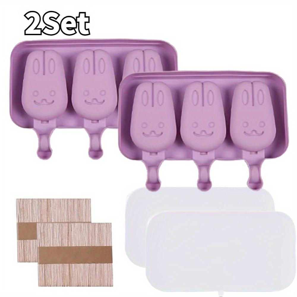 Silicone 2Set Popsicle Mold Ice Cream Mold Reusable Ice Cube Maker Tray DIY Homemade Ice Cream Mold Popsicle Maker with Lid & Wood Stick
