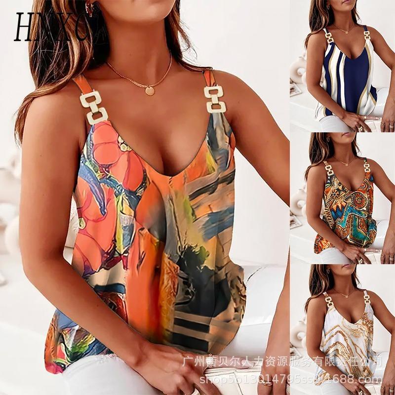 HNXC Lässige ärmellose Blusen und Hemden mit V-Ausschnitt für Damen