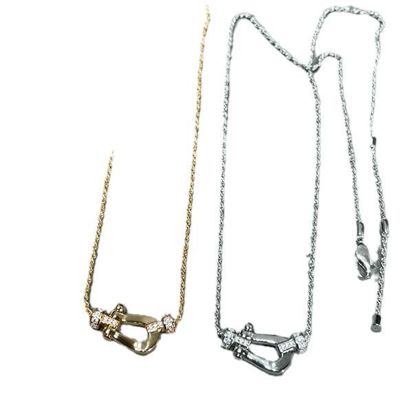 Náhrdelník s podkovou sponou F Family: Střední poloviční diamant, CNC vyřezávaný, 18K zlatem pokovený vynikající choker řetízek na klíční kost.