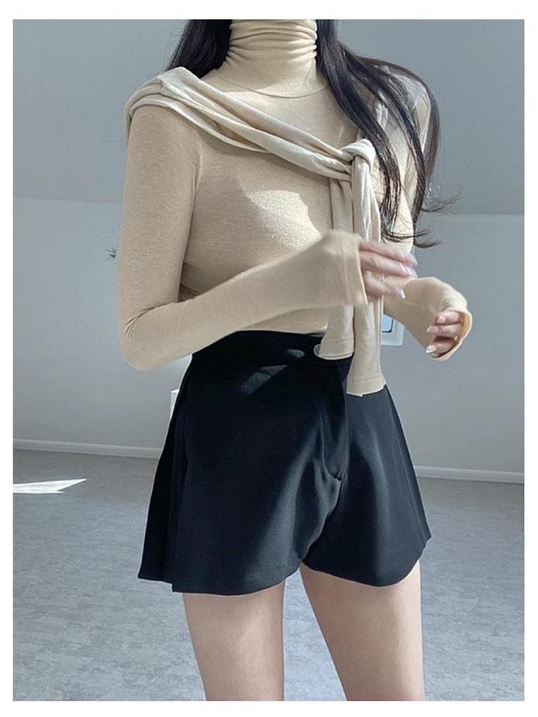 Women's Korean Slim Fit High Neck Long Sleeve T-Shirt