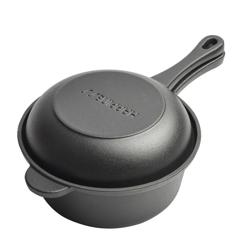 18cm Cast Iron Dual-Use Rust-Proof Enamel Pot/Frying Pan - Small Soup Pot