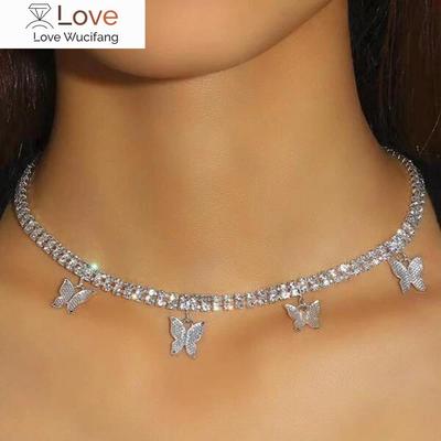 Collar con Colgante de Mariposa de Moda de Plata con Pedrería de una Sola Capa para Mujer Joyería de Boda Regalo de Cumpleaños