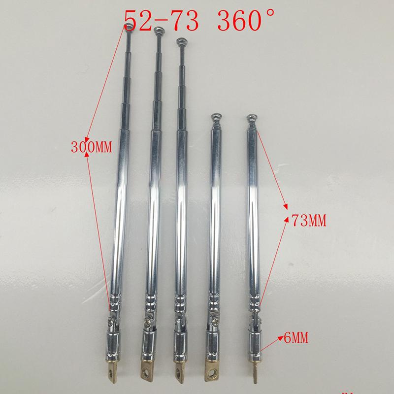 1Pc 52-73 5-sekční teleskopická nerezová ocel Full-kanálové Am FM rádio Univerzální otočná anténa