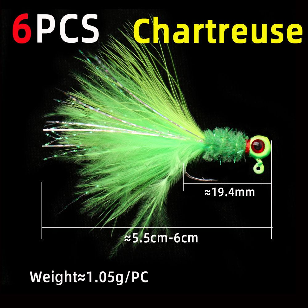 6 STÜCKE 6 Farben Marabou Crappie Jigkopf Haken Eisfischen Panfish Sonnenfisch Forelle Walleye Angelköder Haken