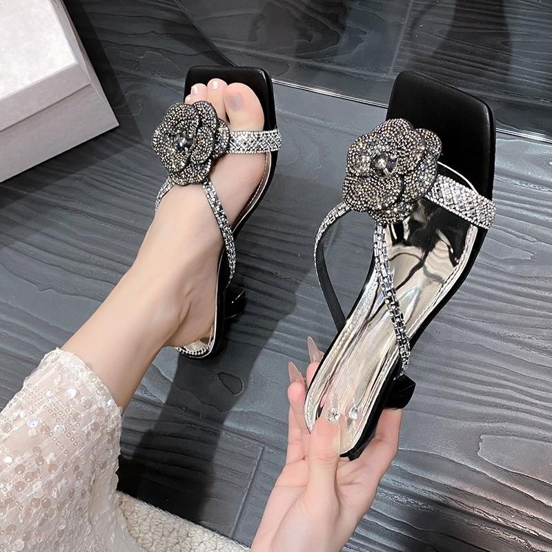 

Модные хрустальные туфли-лодочки на среднем каблуке, женские тапочки, роскошная обувь с квадратным носком и неглубоким вырезом, летние модные туфли-лодочки 2025, шлепанцы, женские кроссовки 35 чёрный