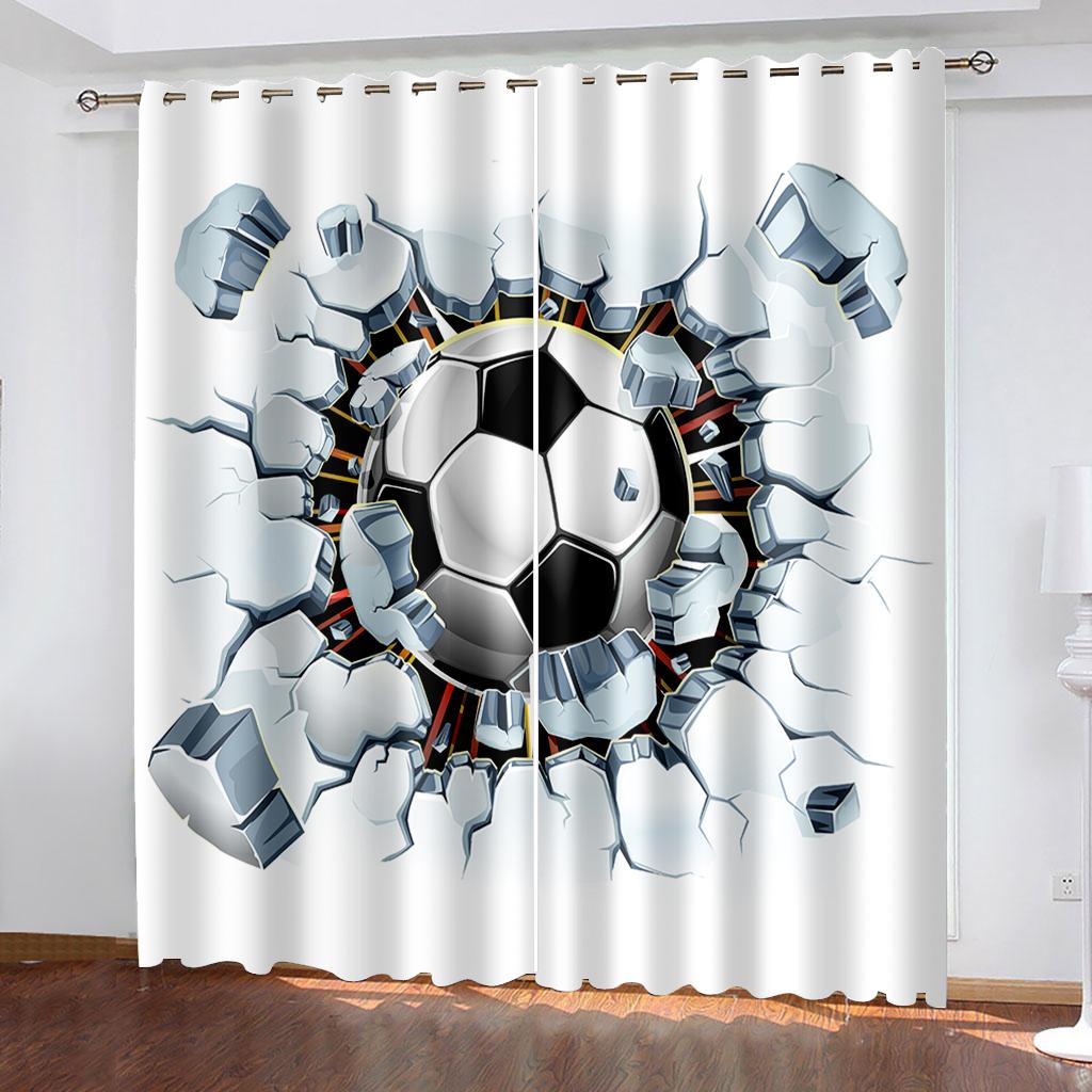 Thin Shading Drape for Living Room and Bedroom Decoration, 2 Panels, Soccer Balls, Football, Football, Door Room