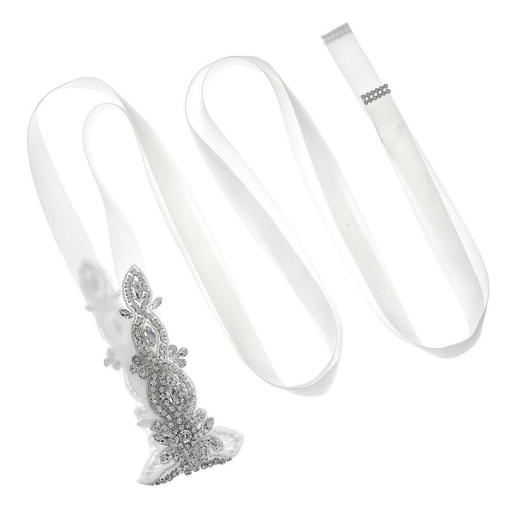 Handmade Rhinestone and Pearl Bridal Waistband with Satin Ribbon