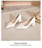 Women's Chunky Heel Satin Bridal Shoes - Pointed Toe with Floral Design for Weddings and Engagements