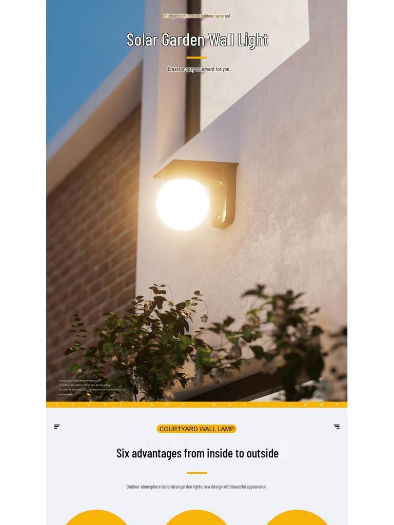 Round Solar Outdoor Wall Light for Home, Street, Balcony, Garden, and Courtyard