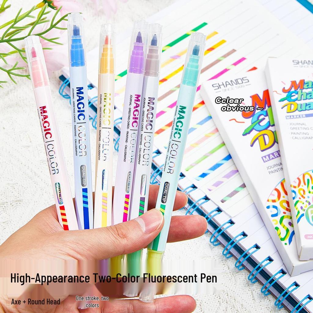 Color-Changing Double-Ended Fluorescent Markers - 12 Colors, Eye-Friendly Watercolor Pens for Students