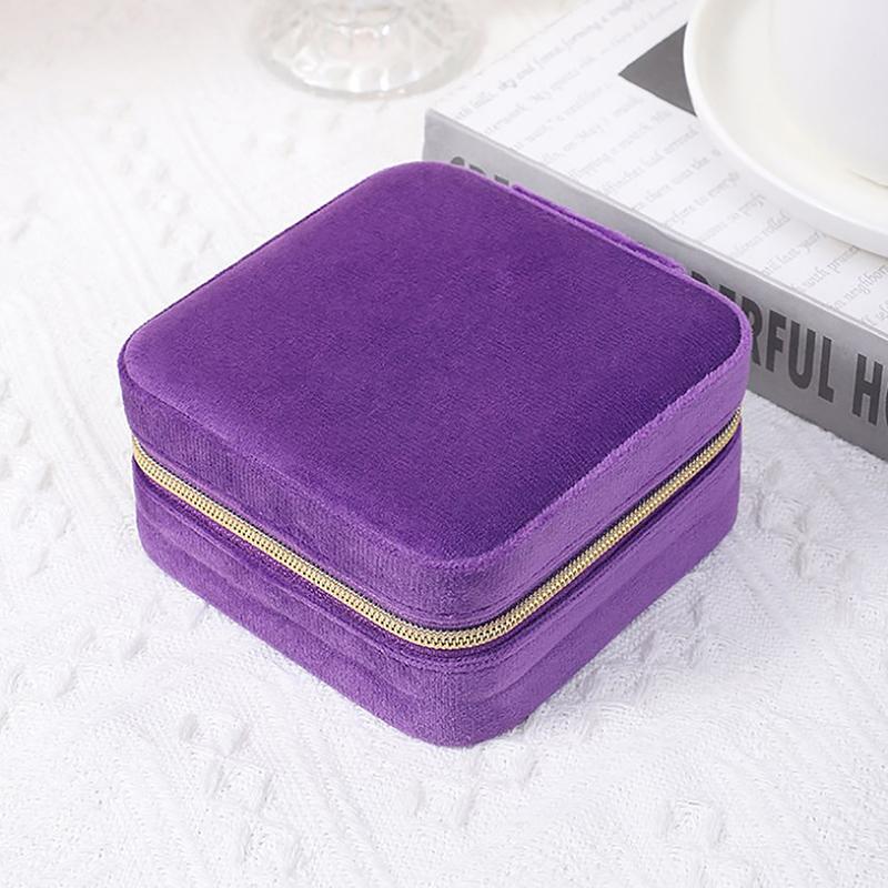 Velvet Jewelry Box Travel Portable Flannel Square Zipper Style Jewellery Storage Case  Gift Holder Ring Earring Holder