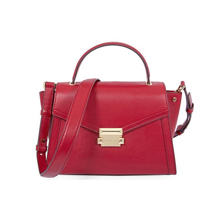 

Michael Kors Mk Whitney Series Solid Color Gold Buckle Flap Leather Ear Bag Women Handbags Red 30T8GXIS2L-MAROON Basic Set (Bag+Dust Bag)