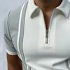 Neues Herren-Poloshirt mit Reißverschluss, Streifen, Colorblock-Oberteil