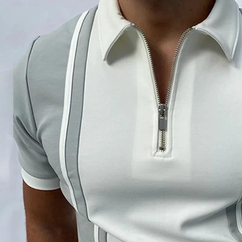 Neues Herren-Poloshirt mit Reißverschluss, Streifen, Colorblock-Oberteil
