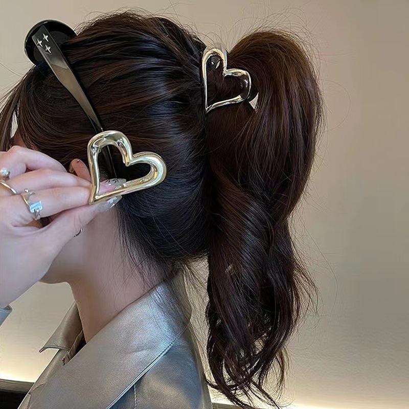 

Модные металлические ажурные золотисто-серебристые заколки-краб для волос в форме сердца для женщин и девочек, элегантные женские заколки-краб, аксессуар для волос серебряный