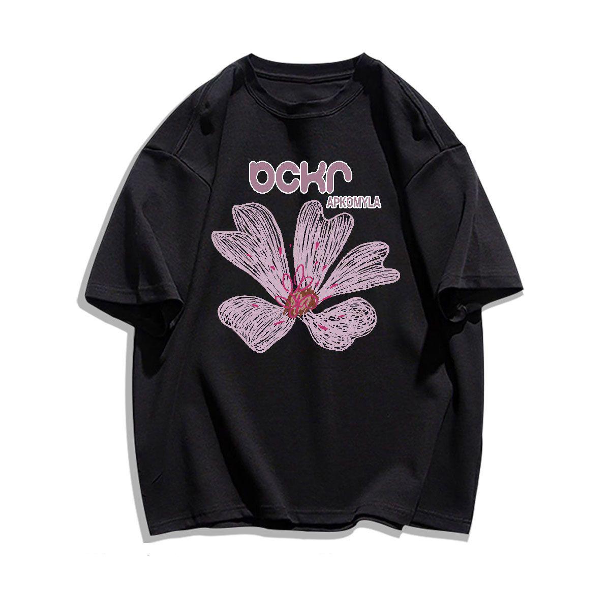 

Large size 100kg American retro cotton short-sleeved t-shirt women s summer dopamine loose lazy grape purple top tide M чёрный