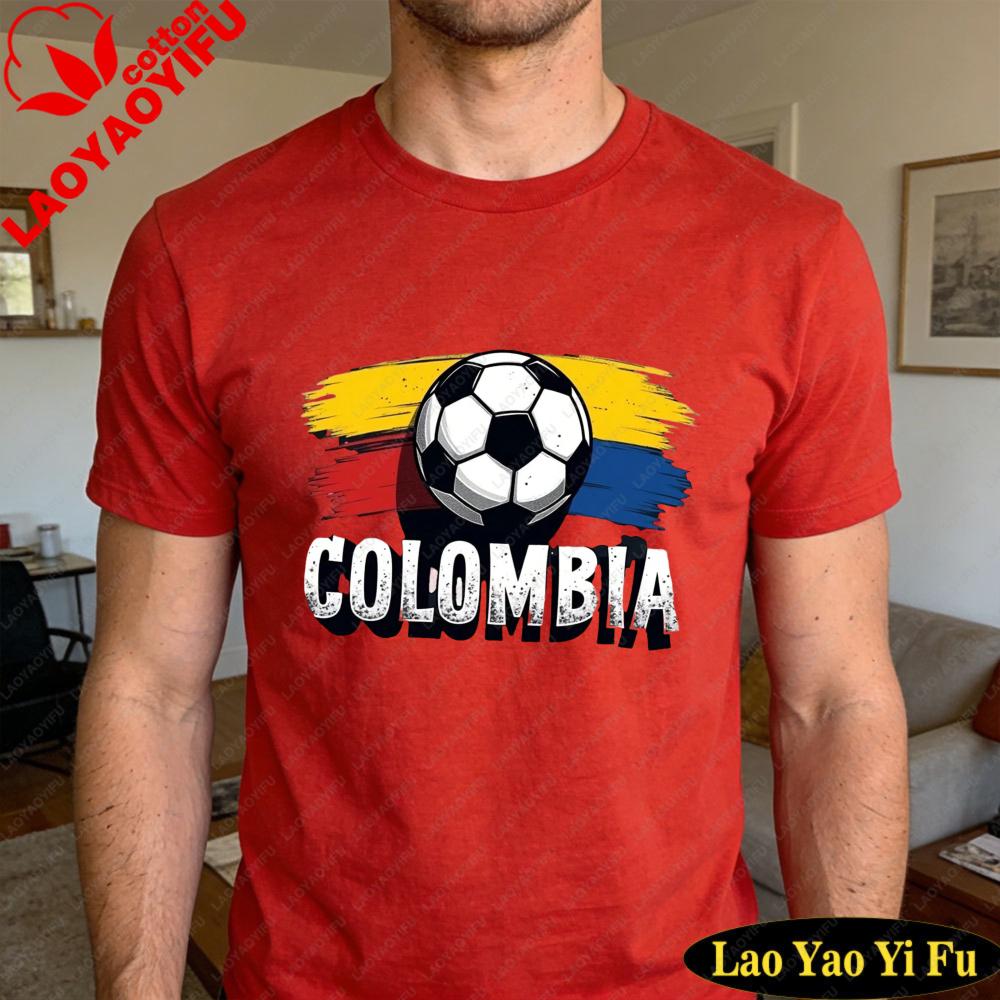 Colombia Soccer Ball Flag Tshirt Creative Design Unisex Summer Cotton Tshirt Soccer Party Supplies Casual Daily Life Unisex Wear
