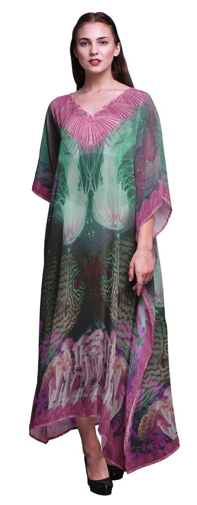 Phagun Clown Fish & Shell Ocean Ladies Kaftan Holiday Loungewear Maxi Dress Beach
