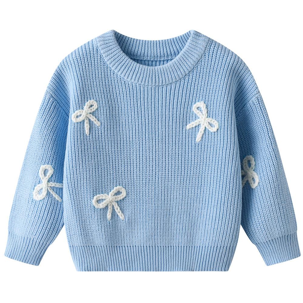 Autumn and Winter Hand-embroidered Bow Baby Base Knitted Sweater Birthday Etsy DIY Children's Sweater