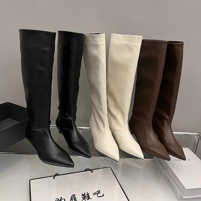 Designer de mode Bottines modernes pointues pour femmes Mode à enfiler Bottines longues Dames Concis Talons carrés bas Chaussures