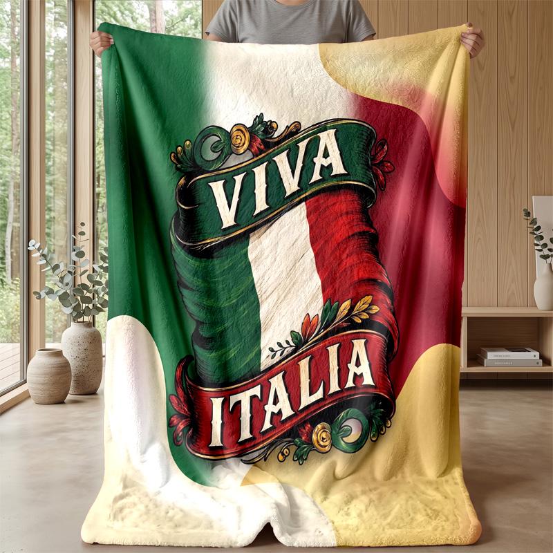 Italy Football Printed Flannel Blanket Skin Friendly Warm Decorative Throw for Indoor Couch Bed Daily Use