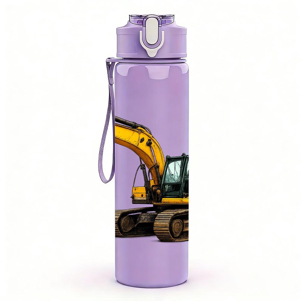 1PC Yellow Excavator Machinery 750ml Color Plastic Sports Water Bottle Leakproof Flip Straw Lid Suitable for Sports Office Home Use