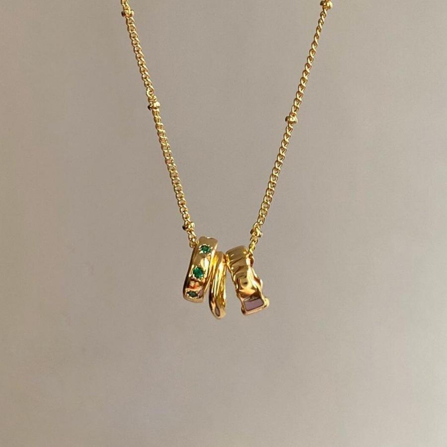 Green zircon three-ring necklace female minimalist design collarbone chain jewelry