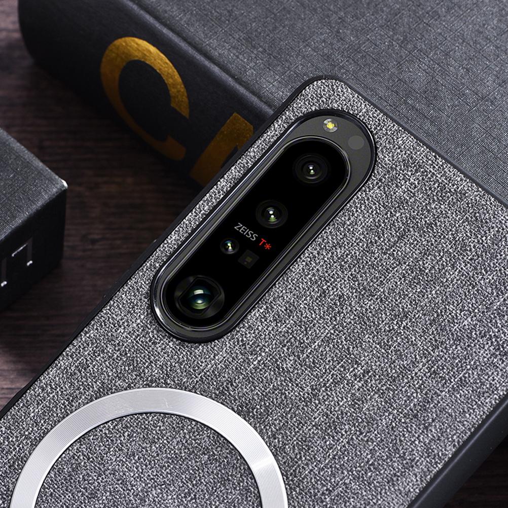 Capa Magnética de Couro Liso Magsafe Para Sony Xperia 1 VII Xperia 10 vi 1 vi 10 V 5 V 1 V 1 IV 5 IV Capa de Tecido para Carregamento Sem Fio