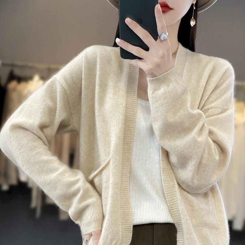 Women S V Neck Loose Knit Cardigan Sweater With Pockets