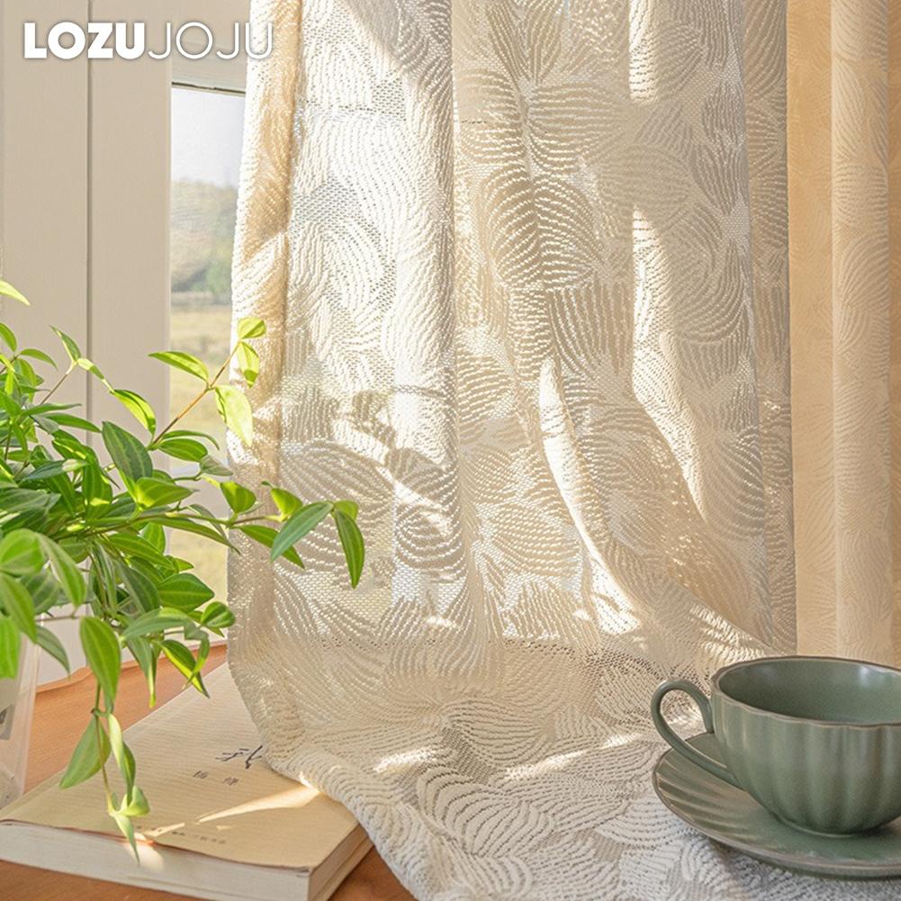 1PC LOZUJOJU Romantic and Exquisite French Hollow Transparent Tulle Beige Jacquard Sheer Curtain for Living Room Bedroom Balcony Window Home Decor