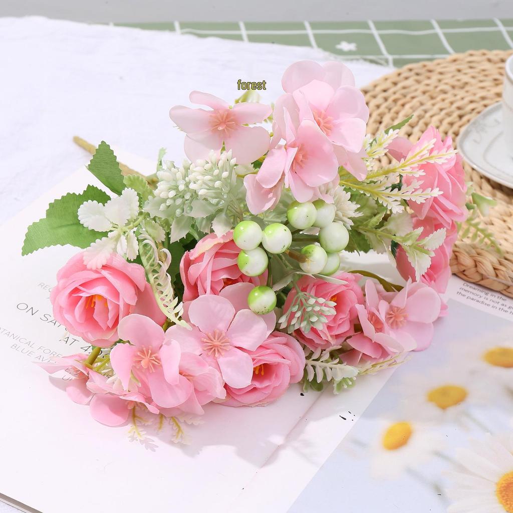 Simulation Green Plants & Fake Small Roses for Wedding, Home, or Outdoor Decor