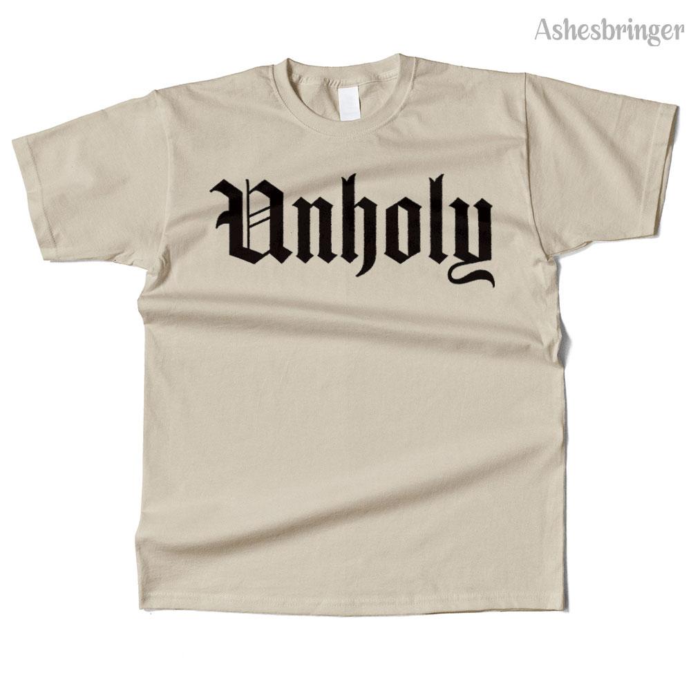 Mens Cotton Unholy Champion Graphic High Quality T Shirt Street Casual Style Tee for Men and Women