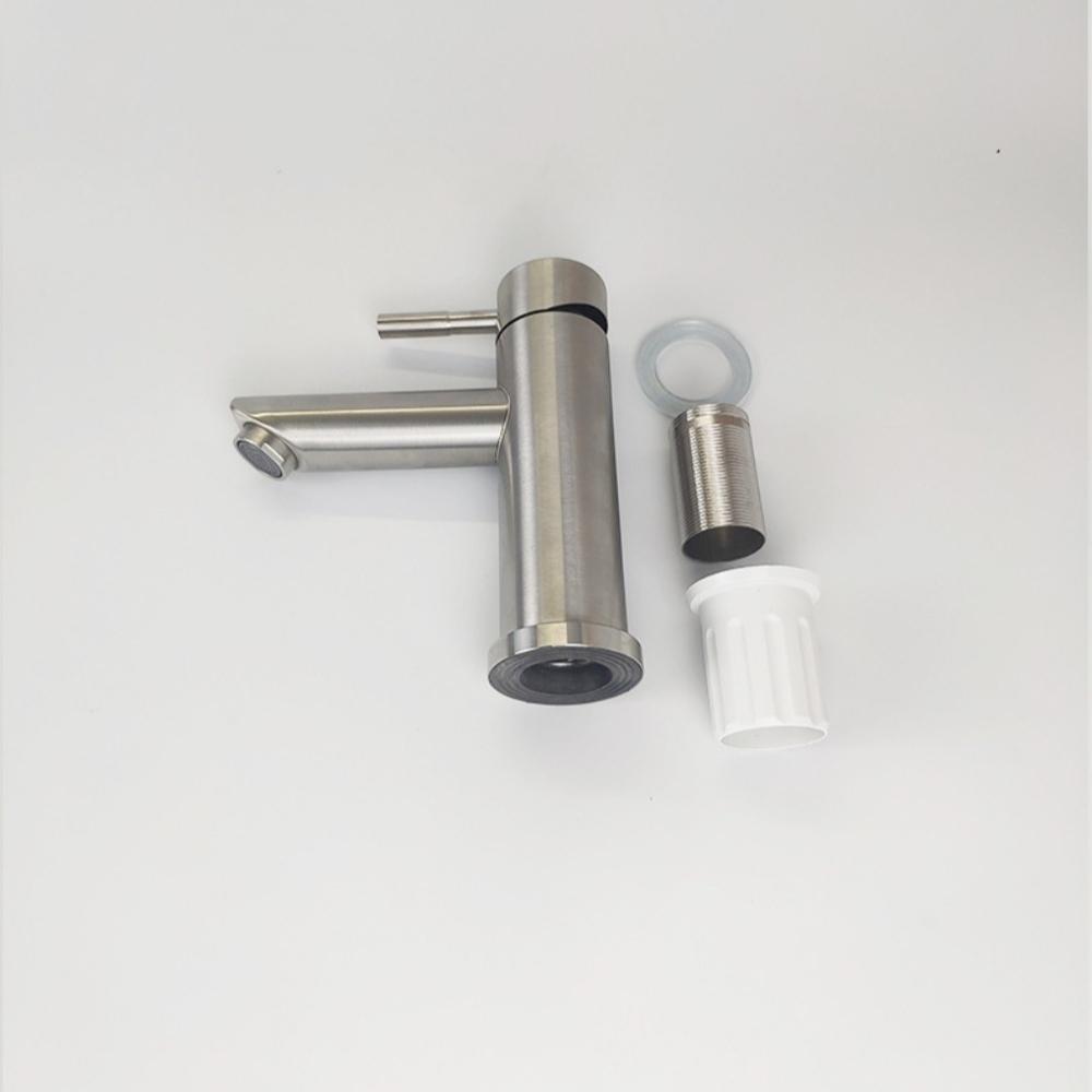 Basin Faucet 304 Stainless Steel Single Cold Water Tap Black Silver Color Deck Mounted Basin Sink Tap