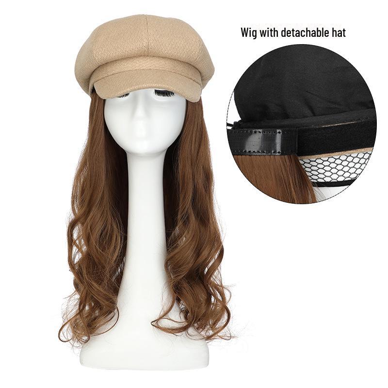 Women's Long Wavy Detachable Hat Wig – Full Head Natural-Look Curly Hair