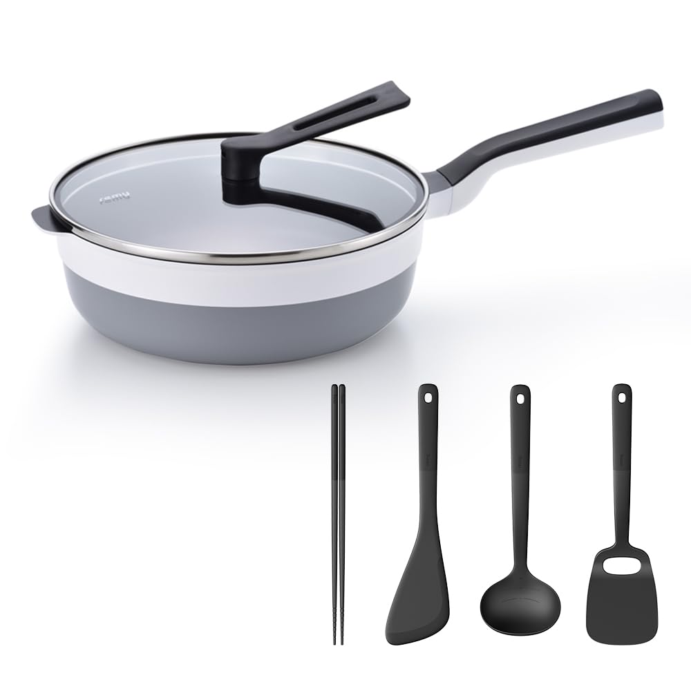 

Remy Pan Plus Tool Set of 4 24cm Deep Frying Pan with Lid Compatible with IH and Gas Gift by Remi (White) Fires, Long-lasting [Supervised Hirano] білий